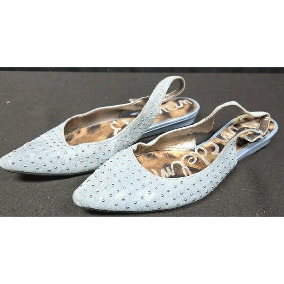 Sam Edelman Women's Idahlia Blue Suede Studded Slingback Flats Black Sz 8.5M EUC - Picture 1 of 6